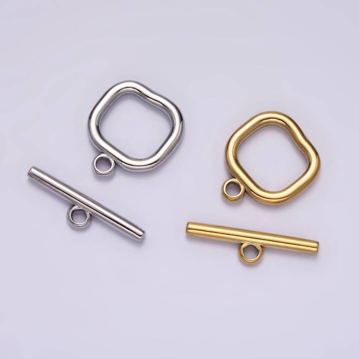 Stainless Steel Square Toggle Clasp Closure Minimalist Jewelry Findings Supply in Gold & Silver | Z589 Z590 for wholesale by Aim Eternal