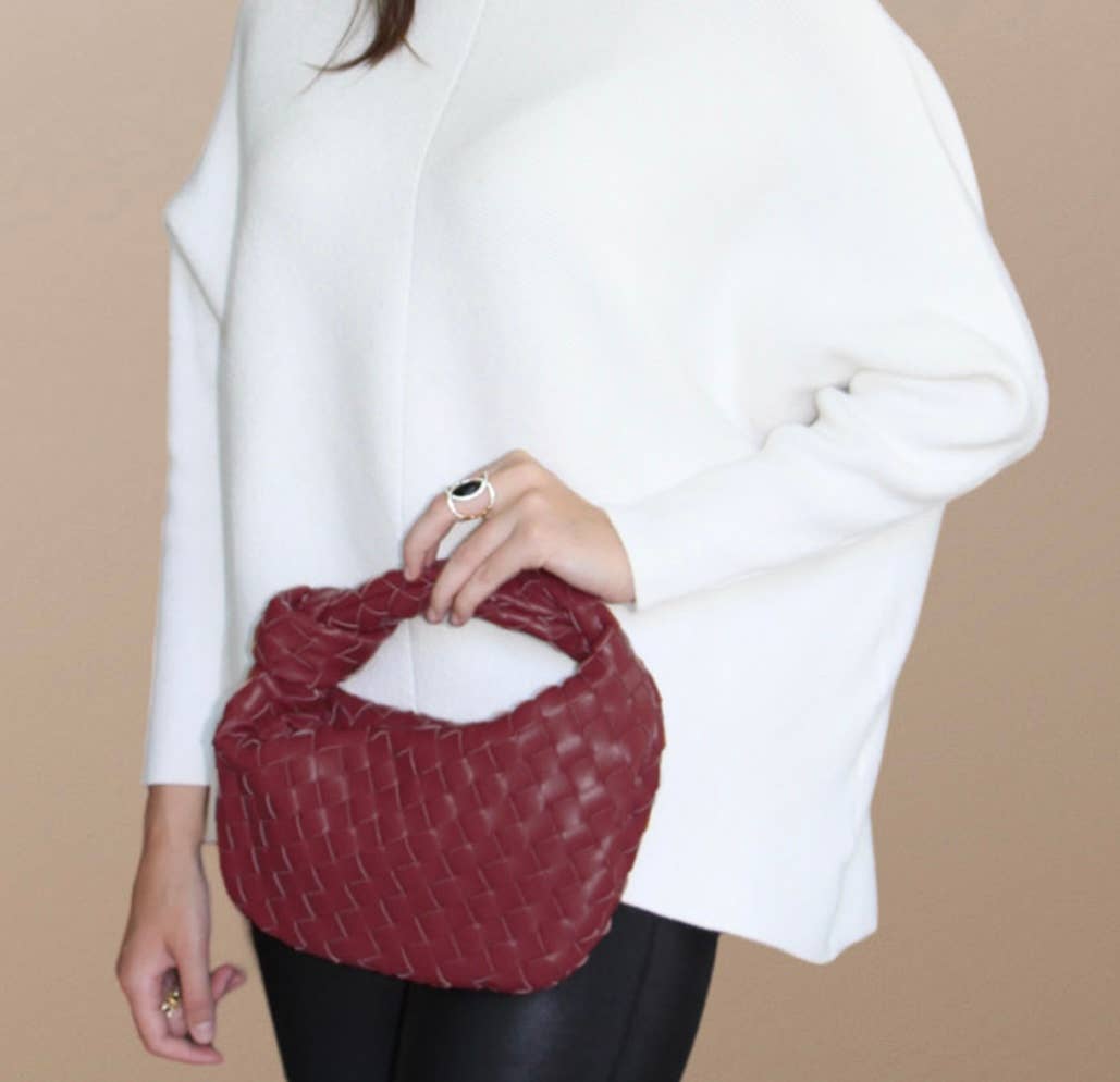 Lemonbella - Wholesale Shoulder Bag - Women's - Ava Woven Knotted Handbag Burgundy-CLOSEOUT DEAL!!4