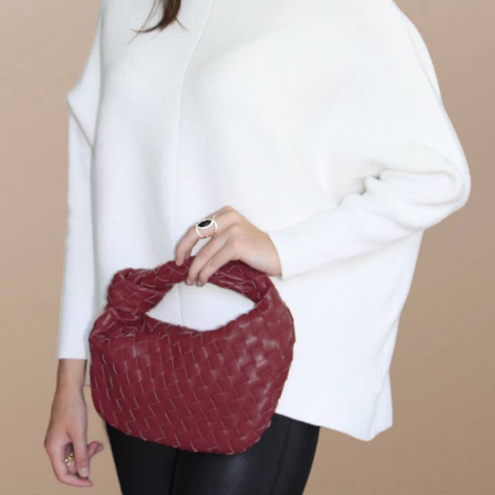 Lemonbella - Wholesale Shoulder Bag - Women's - Ava Woven Knotted Handbag Burgundy-CLOSEOUT DEAL!!4
