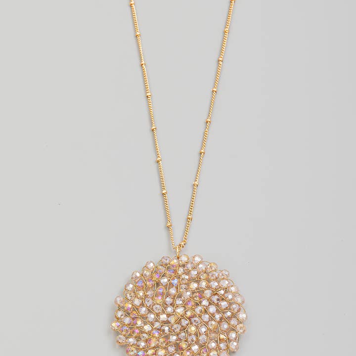 Beaded Circle Disc Pendant Long Necklace for wholesale by The Looks by Fame Accessories