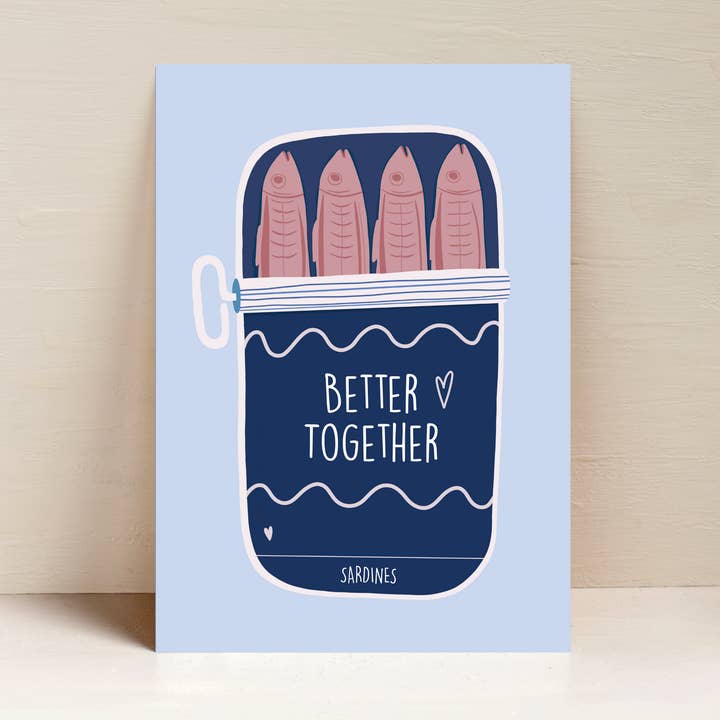 A4 Print: Better Together Blue. Sardines Wall art, Valentine for wholesale by From Rosalie