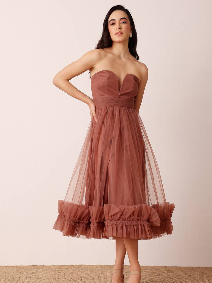 Orion Midi Dress in Rose Brown for wholesale by Lace & Beads