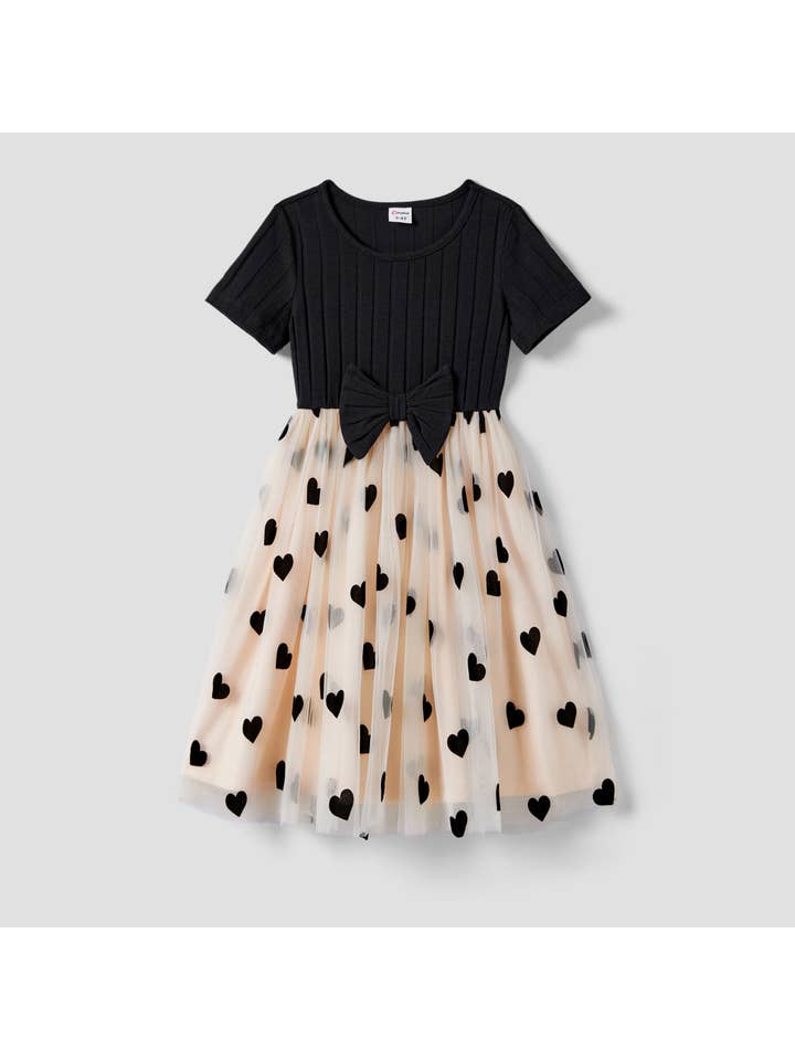 Abricot Robes noires en maille à motif cœur épissé pour maman et moi en vente sur Faire1