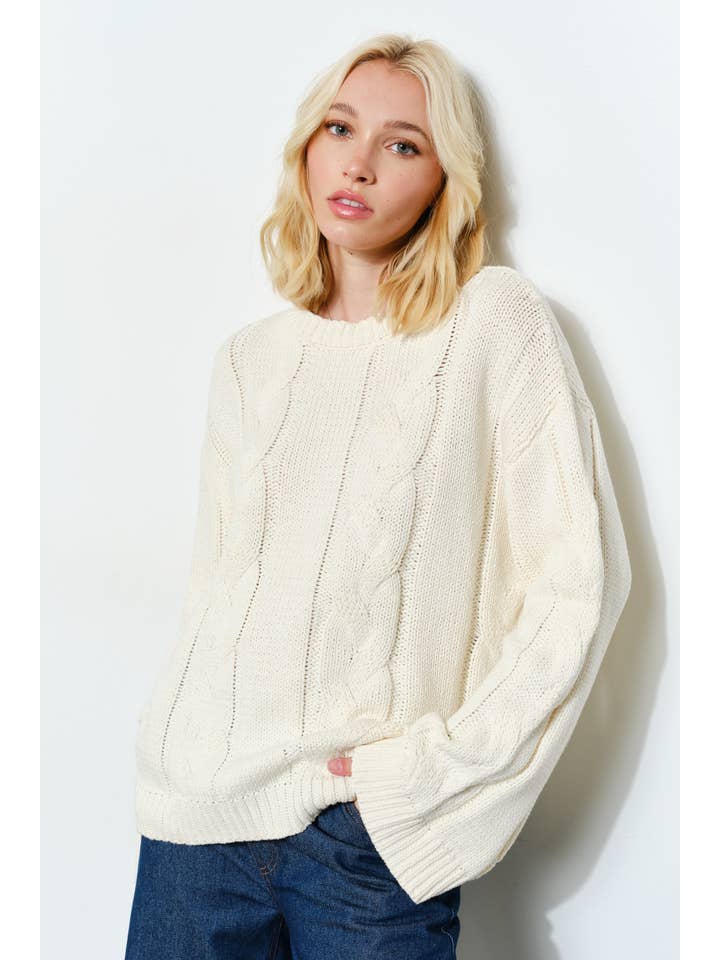Pretty Garbage - Wholesale Knit Sweater - Women's - PRUDENCE CABLE KNIT SWEATER - Oversized, Fall11