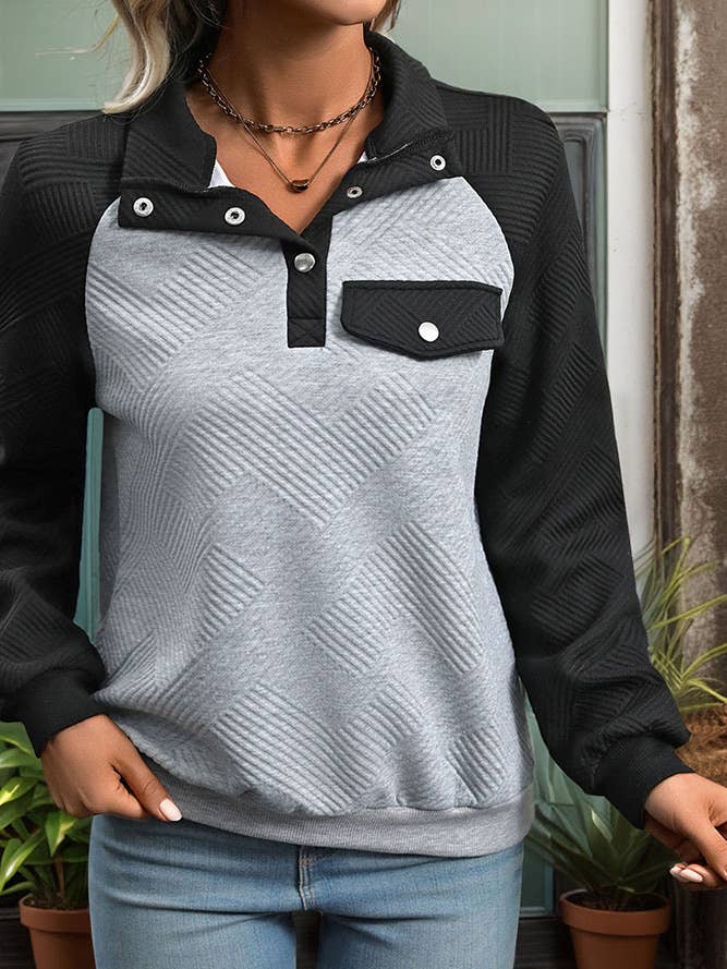 Stand Collar Colorblock Textured Sweatshirt BFZY1110 for wholesale by UNISHE