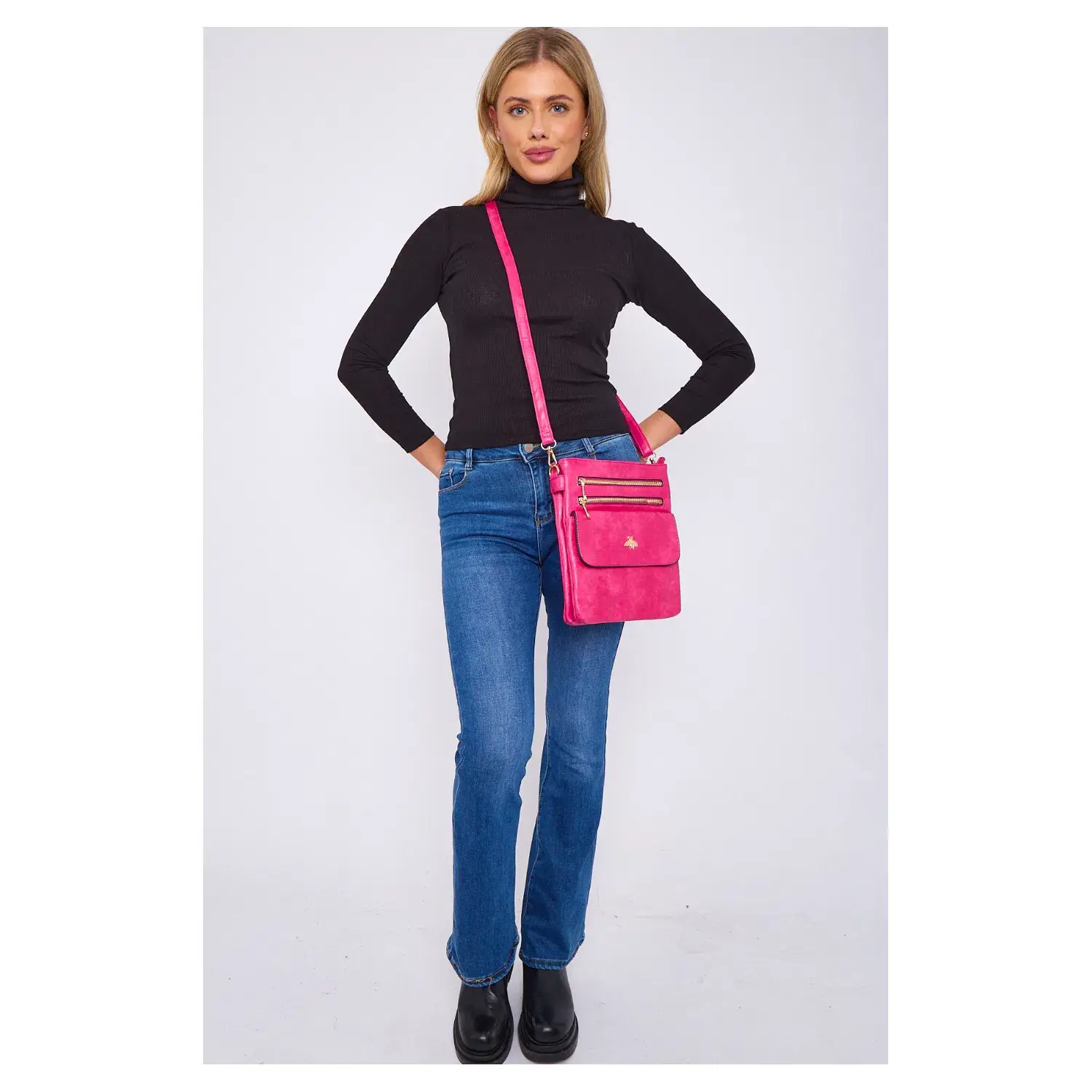 Superbia – wholesale Crossbody bag – Women's – Double Zipper Multi Pocket Bee Details Cross BodyBag-91334