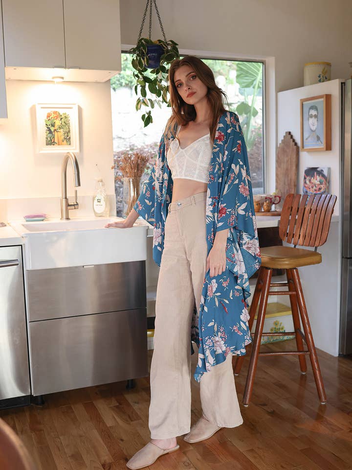 Leto Accessories - Wholesale Kimono - Women's - 🦋 Flowing Floral Kimono with Butterfly Sleeves