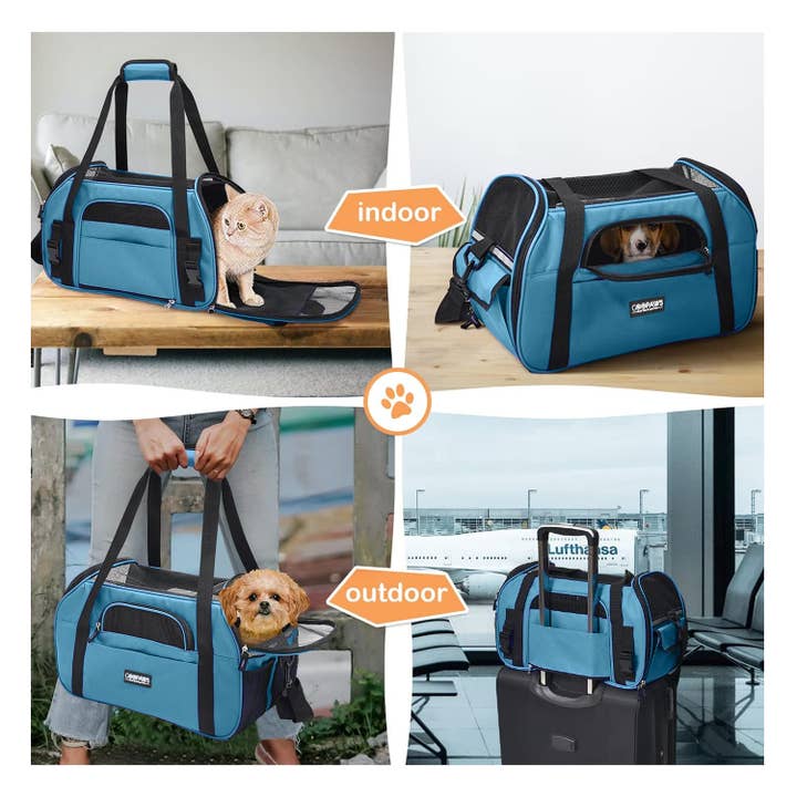 Jespet - Wholesale Pet Carrier - Cat - GOOPAWS Soft Sided Pet Cat Carrier, Teal Blue, 19''6