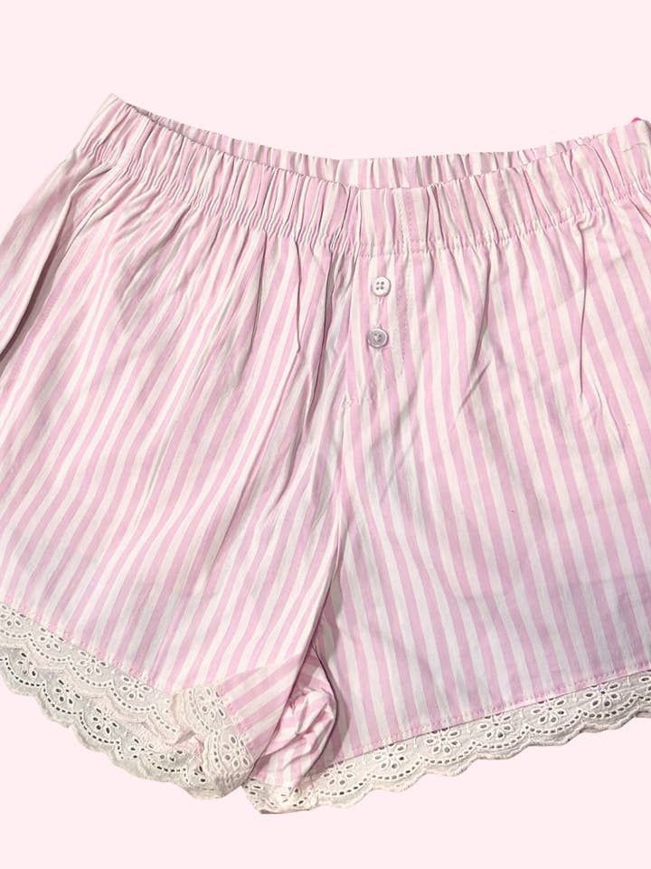 Paper Flower - Wholesale Underwear - Kids - Striped Lace Trim Boxer Shorts Tween Girls0