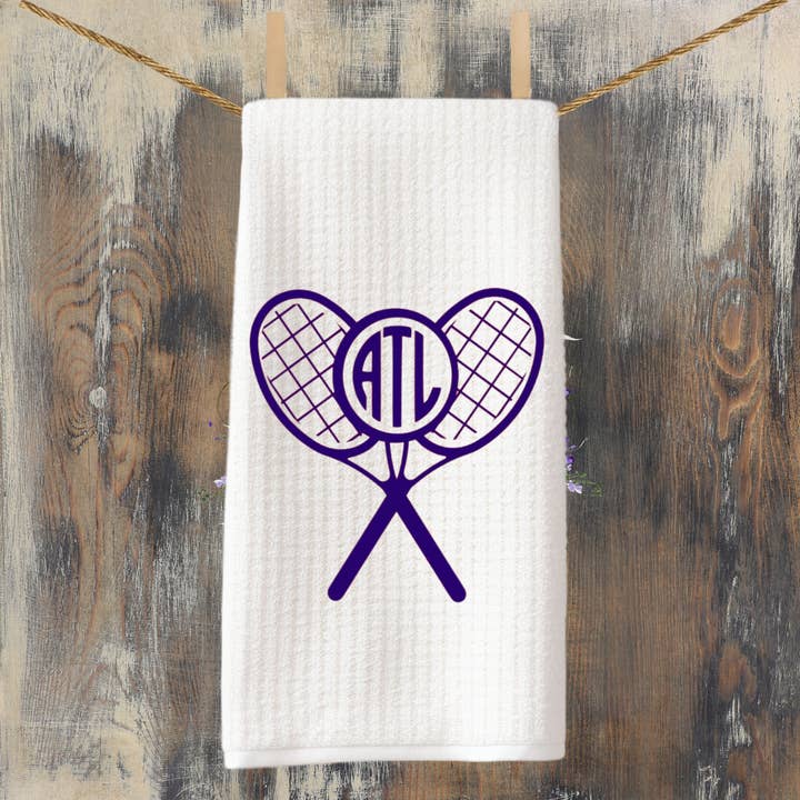 Cottage & Club - Wholesale Tea towel - Tennis Monogram Cross Racket Tea Towel2