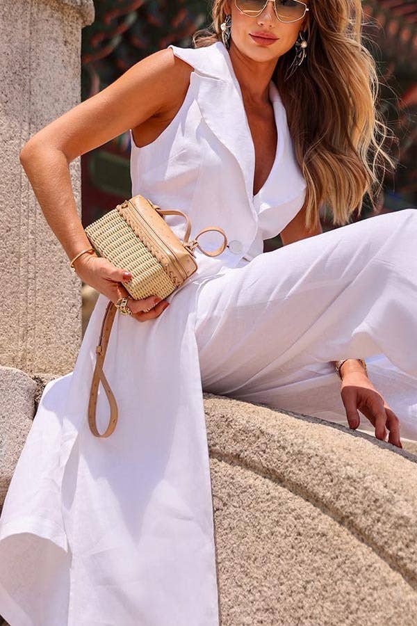 Sleeveless White Lapel Blazer and Pants Two-Piece Set JRM136 for wholesale on Faire1