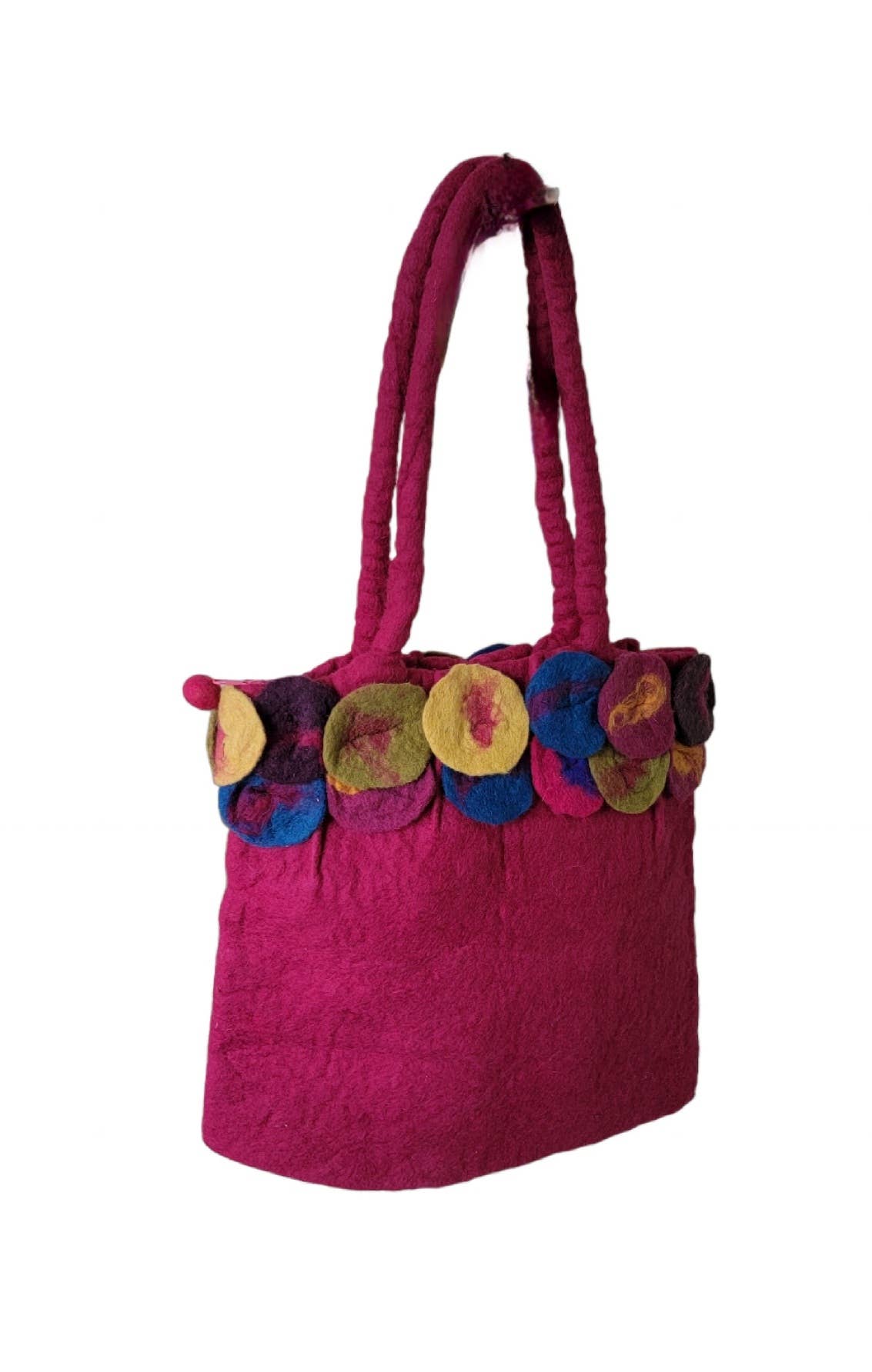 Evergreen Guardian Imports - Wholesale Tote Bag - Women's - BA594 Wool Felt Bag Purple-Pink With Floral Brim1