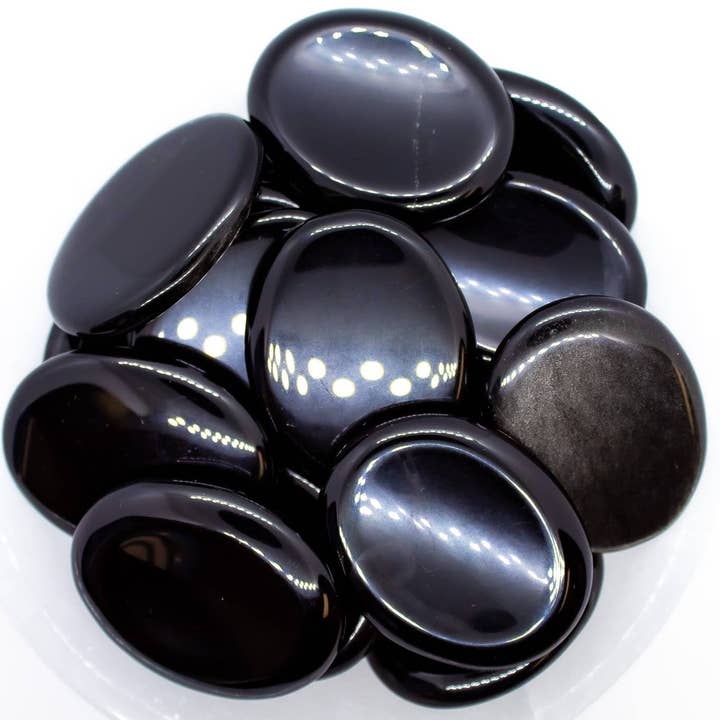 Quasar Gems USA - Wholesale Spiritual Stone/Crystal - Black Obsidian Worry Stones 1/2 Kg- 1lbs