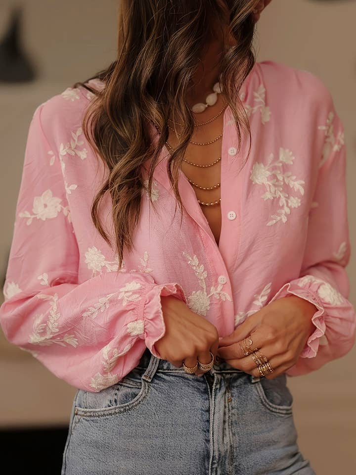 Lovenne - Wholesale Button Down Shirt - Women's - Women's long-sleeved embroidered V-neck shirt8