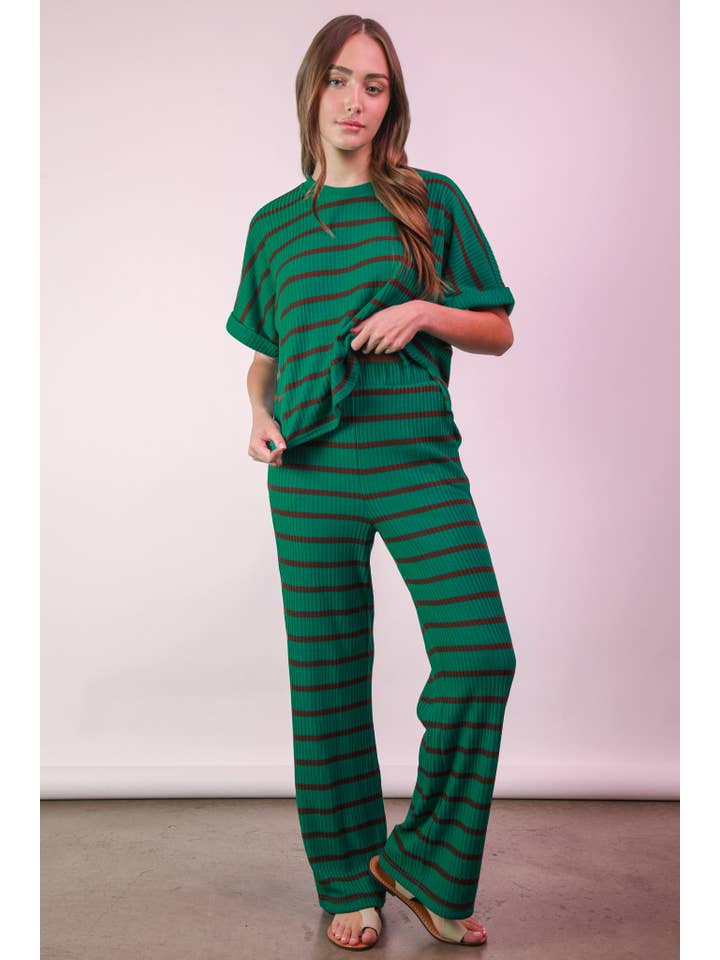 VERY J - Wholesale Lounge Set - Women's - NT11974SET-Striped Casual Top & Pants Set