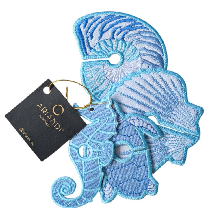 Set of 4 Glass Coastal Markers Embroidered Glass Identifiers for wholesale by ARIANDI