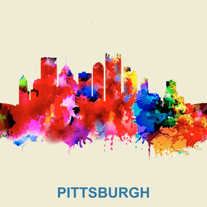 City Of Pittsburgh Skyline Poster Watercolor Art for wholesale by BMS BIZ