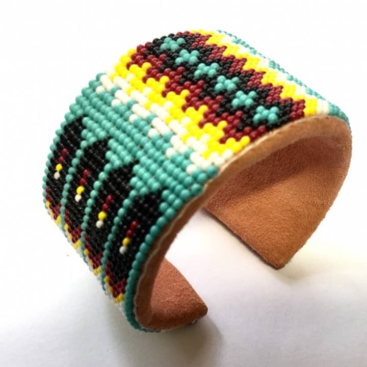 Bracciale rigido in pelle con motivo a fuoco blu fatto a mano con perline - Stile sud-occidentale per la vendita all'ingrosso da parte di BEADS CORNER