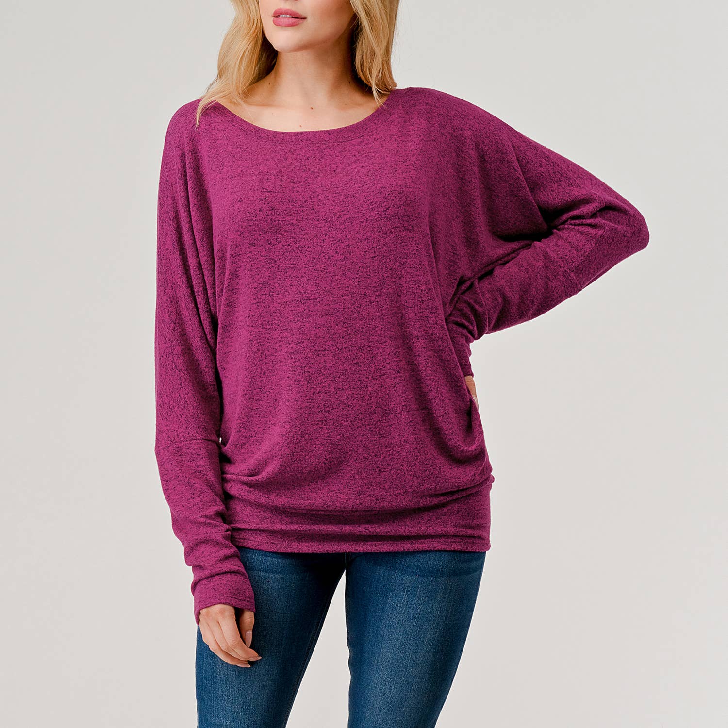 Heimious - Vente Haut en maille – femme - Haut en tricot Hacci à manches longues et col rond à manches Dolman, 270119