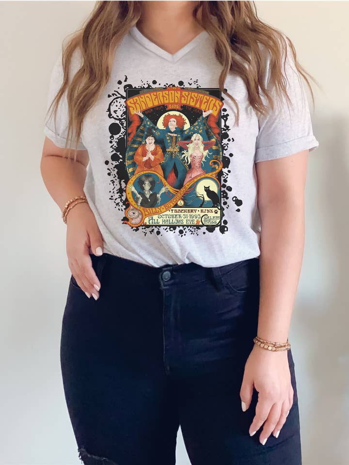 Painted Skies - Wholesale Screen Printed T-Shirt - Women's - Sanderson Sisters Hocus Pocus Vintage Halloween Tee0