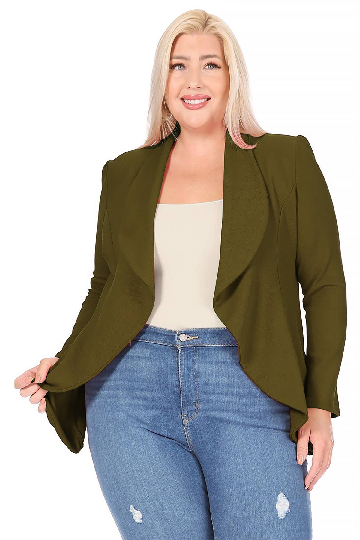 MOA COLLECTION - Wholesale Blazer - Women's - Women's Plus Size Solid Long Sleeve Office Blazer Jacket8