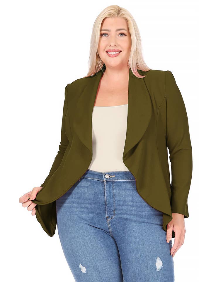 MOA COLLECTION - Wholesale Blazer – Women's - Women's Plus Size Solid Long Sleeve Office Blazer Jacket8