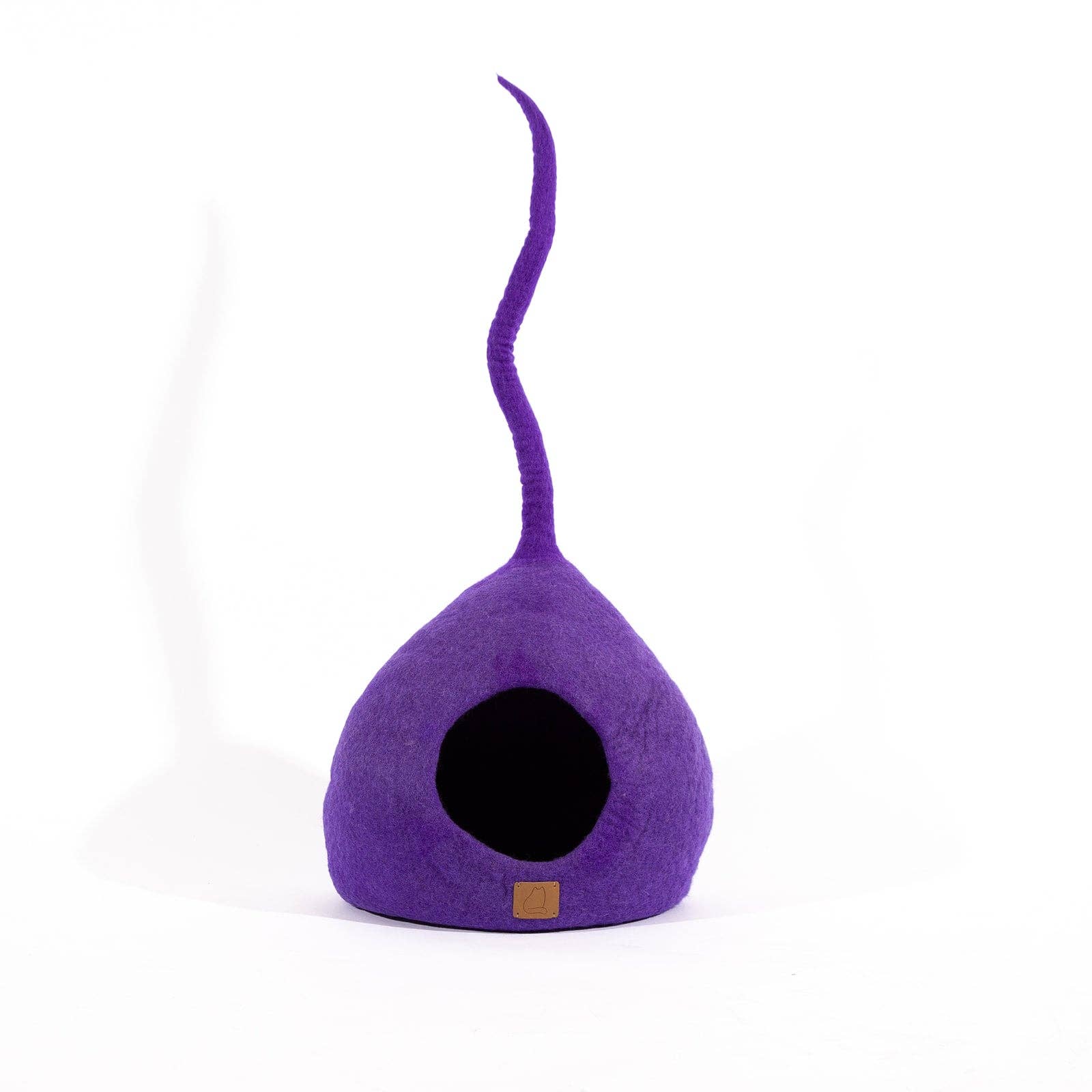 Fuzzy cove - Venta al por mayor Iglú para mascotas - Gatos y perros - Cueva de fieltro para gatos de lujo hecha a mano con cola, color morado ciruela3