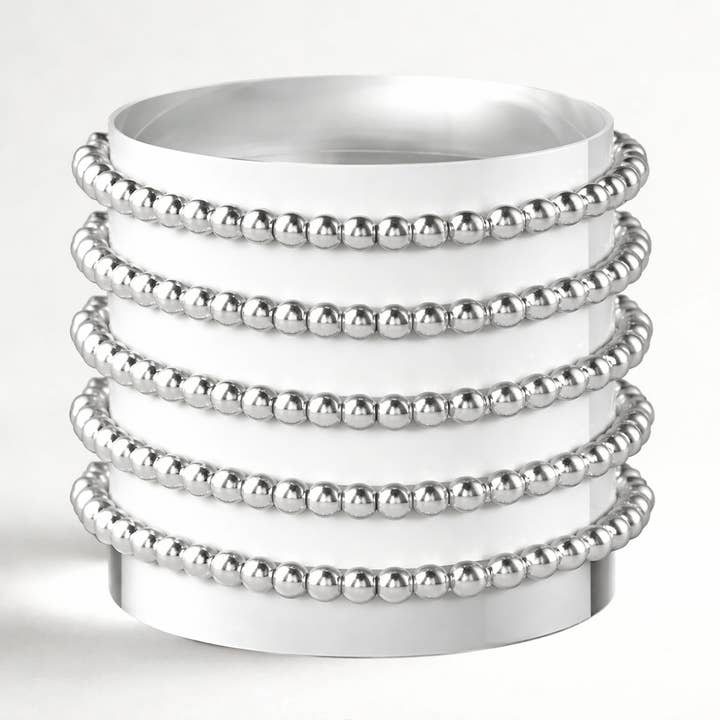 Silver Beaded Bracelets-4mm, Smooth, Stretch, Long Wear for wholesale by Lenny & Eva
