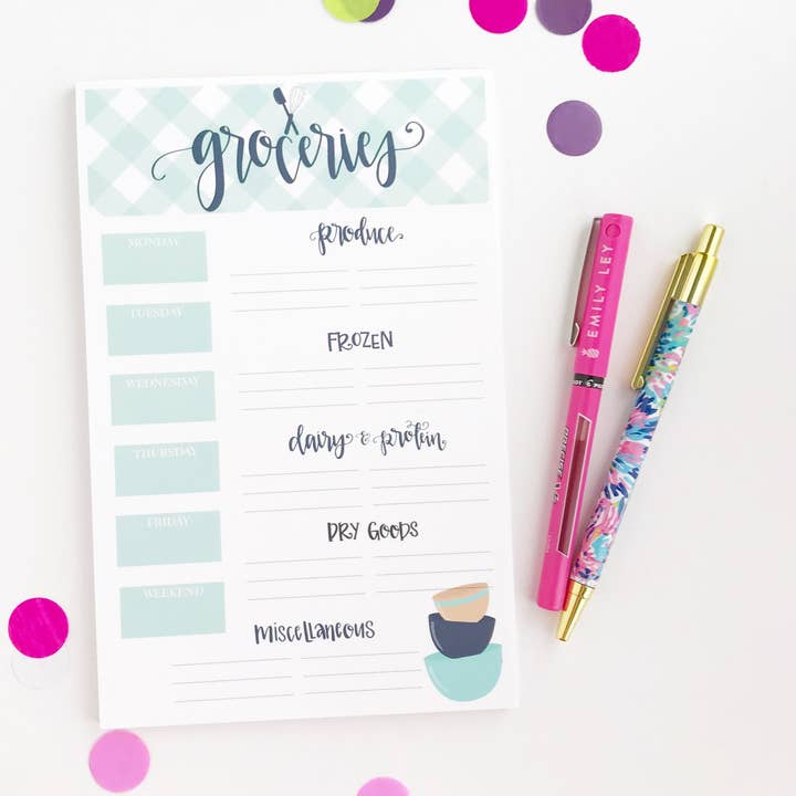 Gingham Grocery List and Meal Planning Notepad for wholesale by The Redheaded Camel