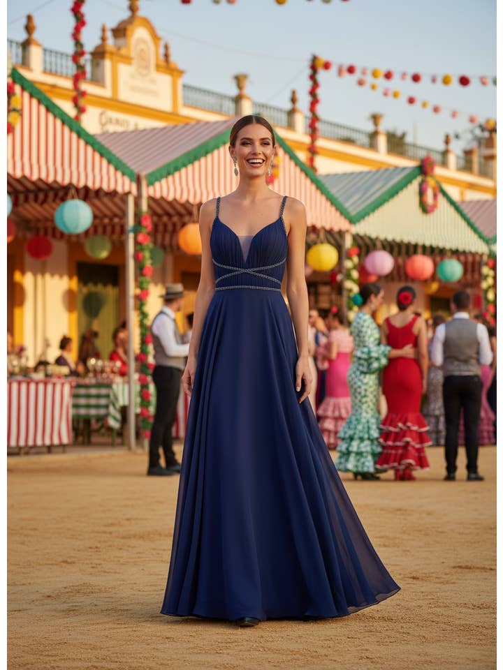 NAVY BLUE LONG DRESS 7011 for wholesale on Faire