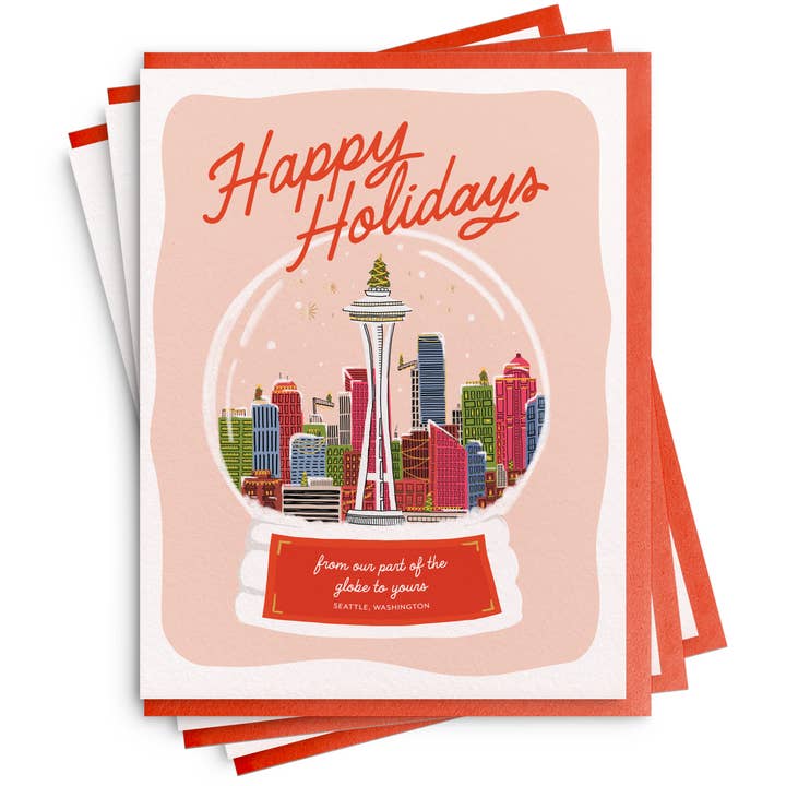 Snow Globe - SEA, Seattle Christmas Card Box Set for wholesale by Dahlia Press