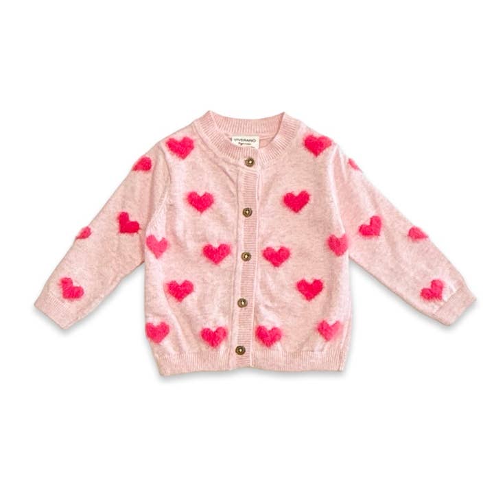Fuzzy Hearts 3D Jacquard Knit Baby Cardigan (Organic Cotton) for wholesale by Viverano Organics