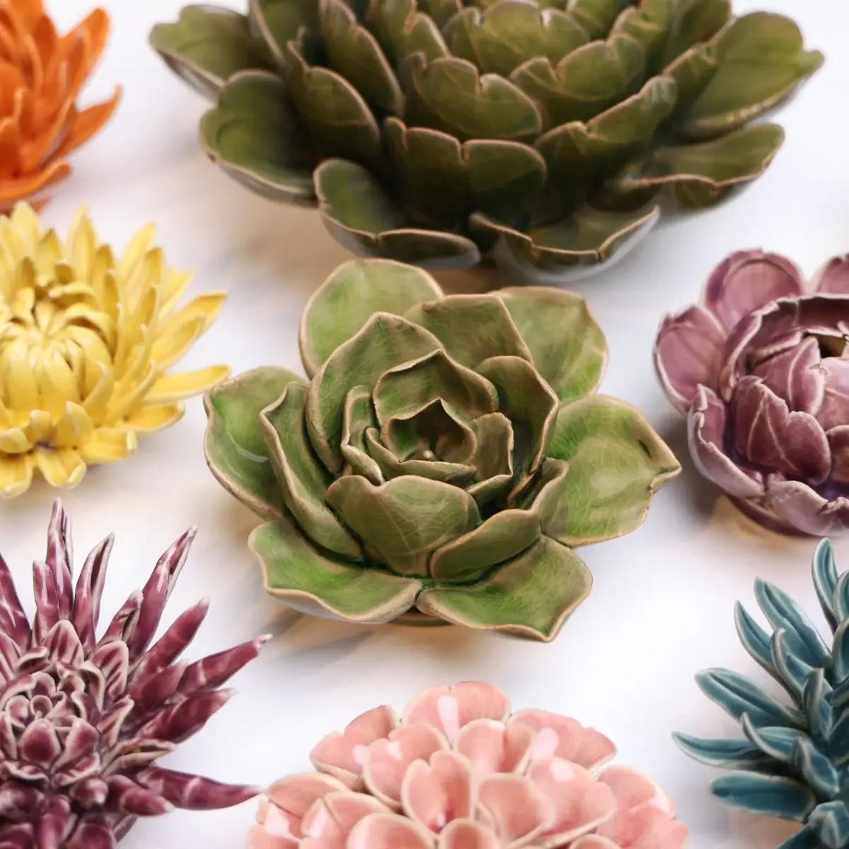 Chive - Wholesale Wall Accent - Ceramic Flower Wall Art Flower Green 114