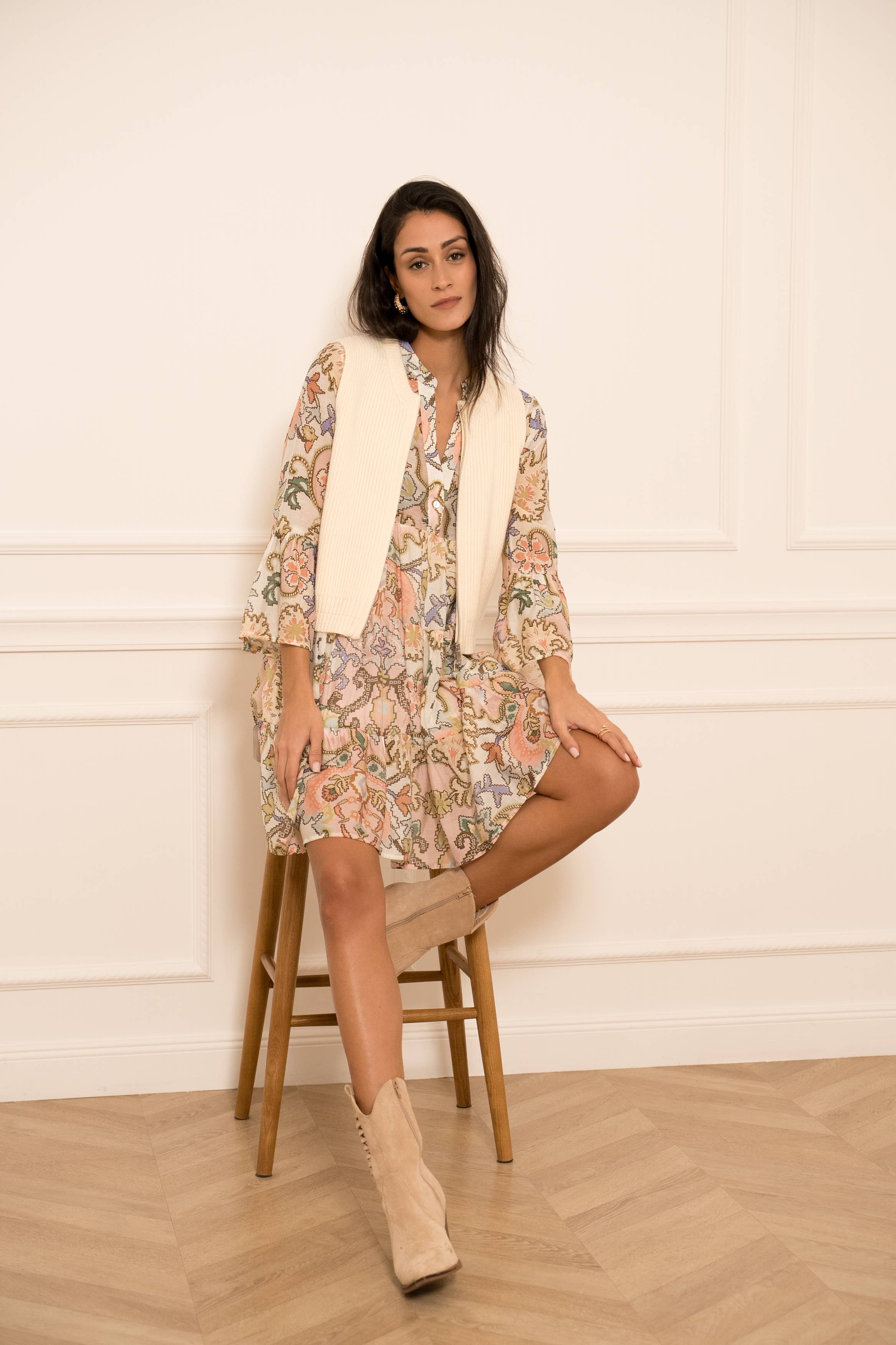 CHOKLATE PARIS - Vendita all'ingrosso Vestito - Donna - Abito corto stampato in seta Saint-Tropez - CK08110-29