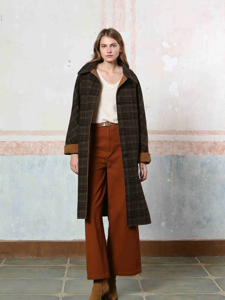 S24261237 - Ladies Long Checked Coat in Wool Blend and other Purchase Wholesale houndstooth coat. Free Returns & Net 60 Terms on Faire trending on Faire.