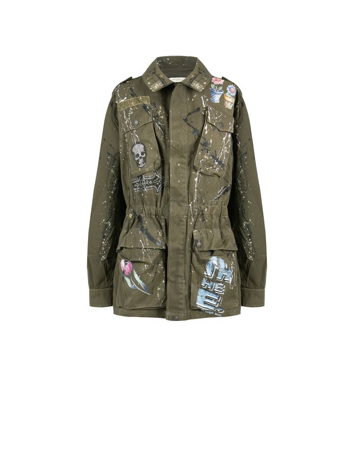 apiedinudinelparco - Wholesale Jacket - Women's - UP-CYCLED MILITARY JACKET GLITTER PATCH STREET ART LUX STYLE21