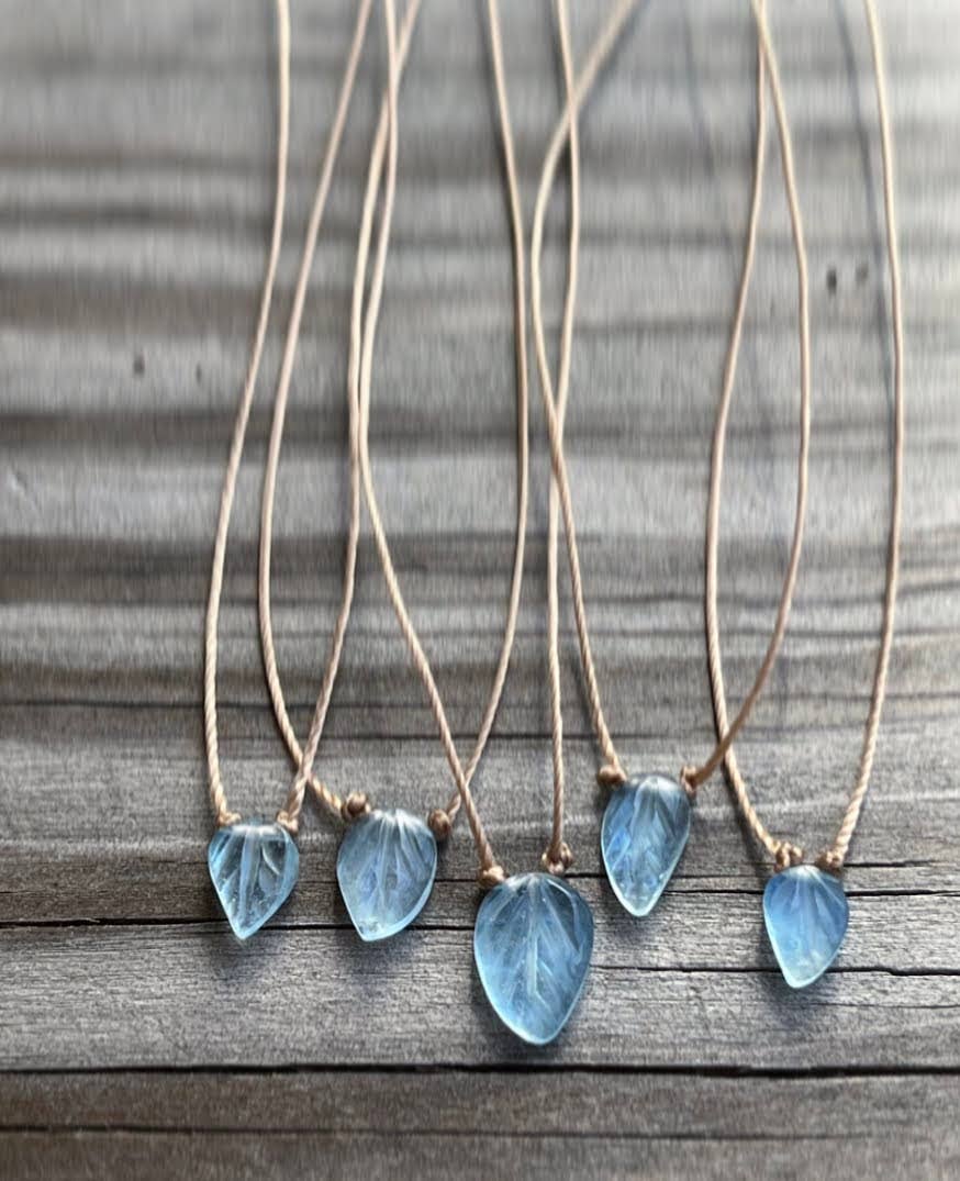Merelani Designs - Wholesale Pendant/Charm Necklace - Aquamarine Carved Leaf Necklace4