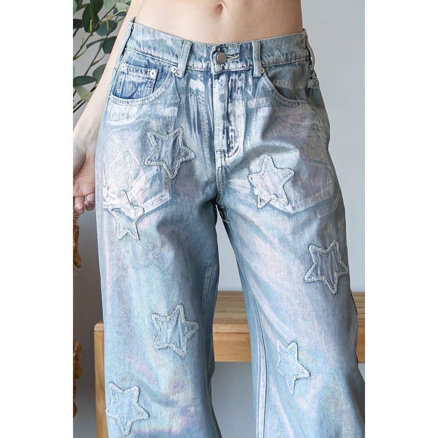 WASHED FOIL LOVE PATCHWORK DENIM JEANS for wholesale on Faire3