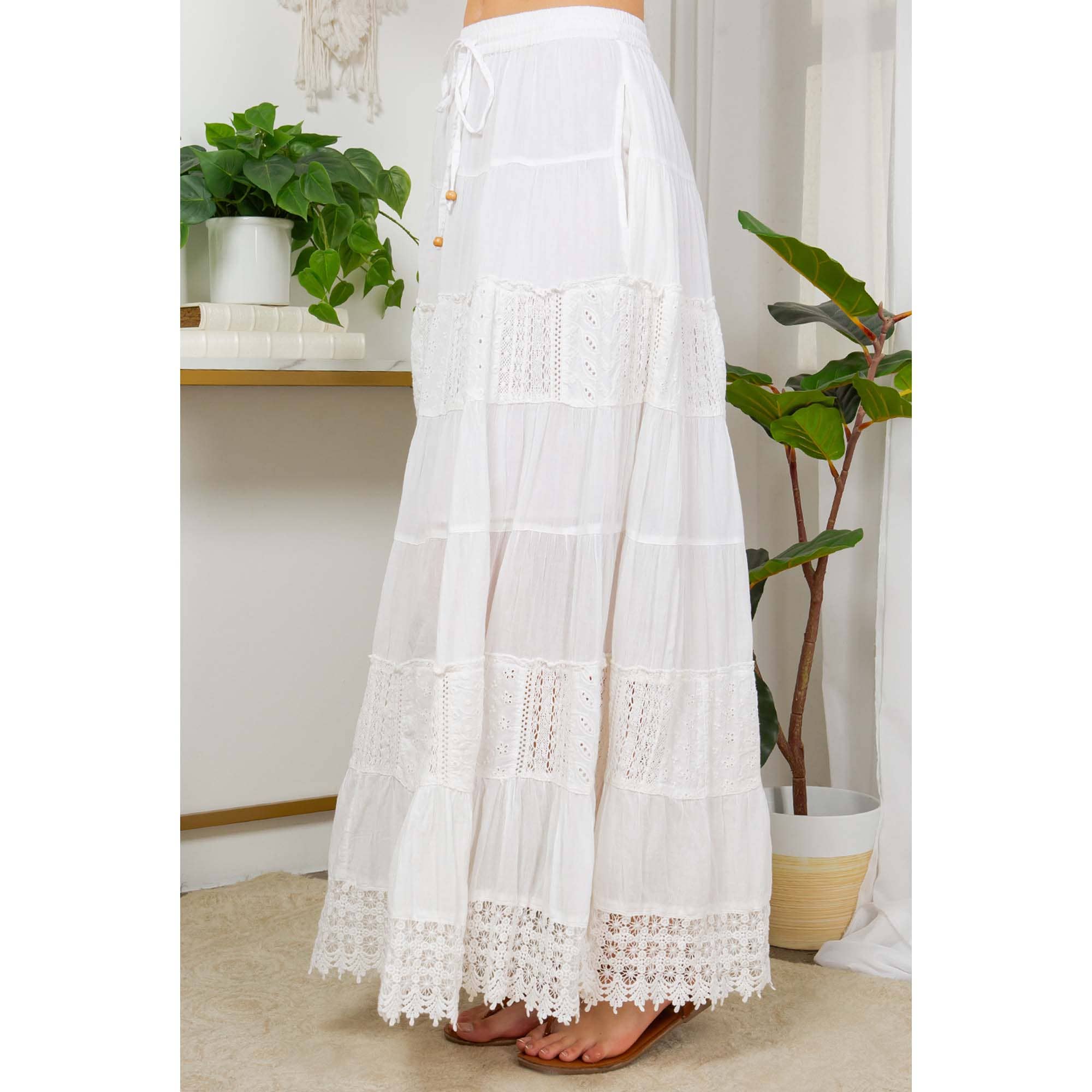 Young Threads - Wholesale Skirt - Women's - 7 Tiered Crinkle Lace Patchwork Skirt with Pocket6