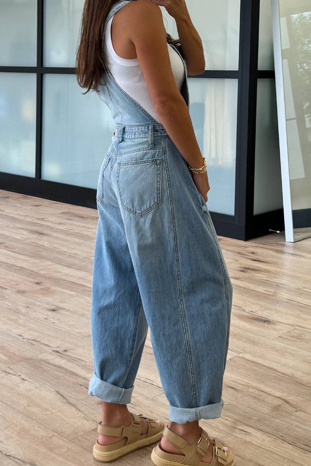 Dusk Blå Justerbare spænde tønde denim overalls for engroshandel på Faire1