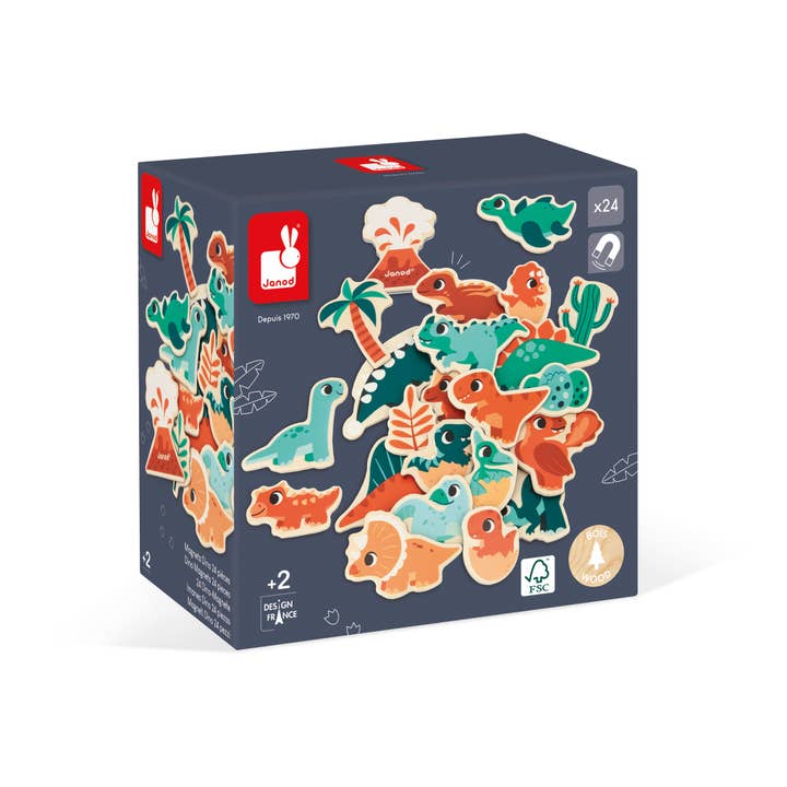 Janod - Wholesale Magnet - Kids & Baby - Set of Magnets | Dino | 24 wooden magnetic pieces | toy8