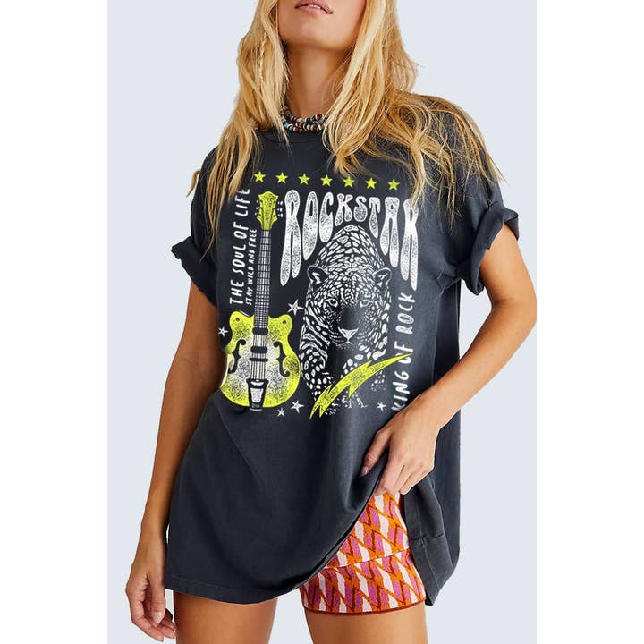 HRTandLUV - Vente Tunique – femme - T-SHIRT IMPRIMÉ OVERSIZE ROCKSTAR LEOPARD3