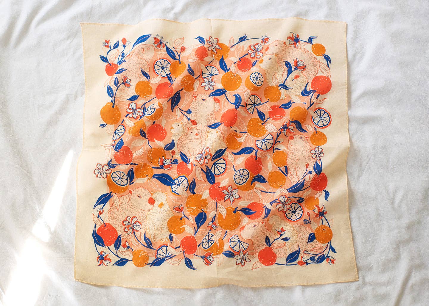 sol&mar art co. - Wholesale Bandana - Women's - Capybara Yuzu Art Bandana Scarf (Pink-Orange)10