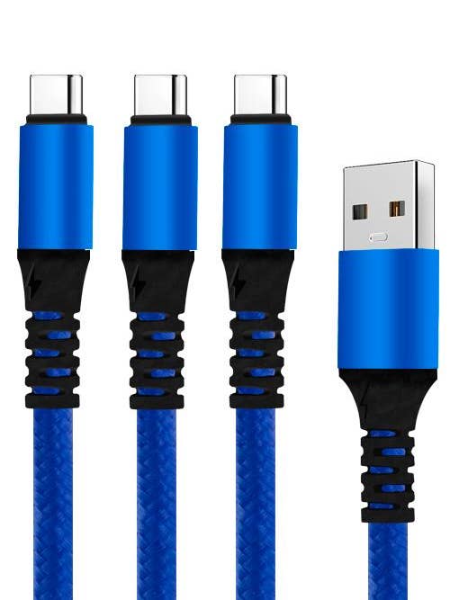 3 In Cable With 3 Type-C Head Jacks 3TC Blue for wholesale by Mighty Wireless
