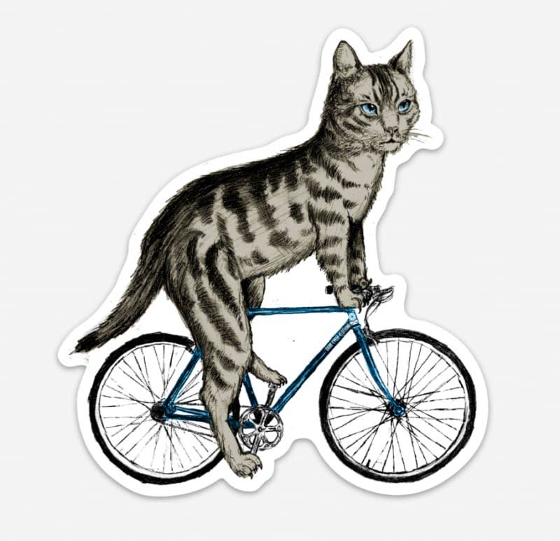 Dark Cycle Clothing - Wholesale Sticker - Cat on a Bicycle Vinyl Sticker0