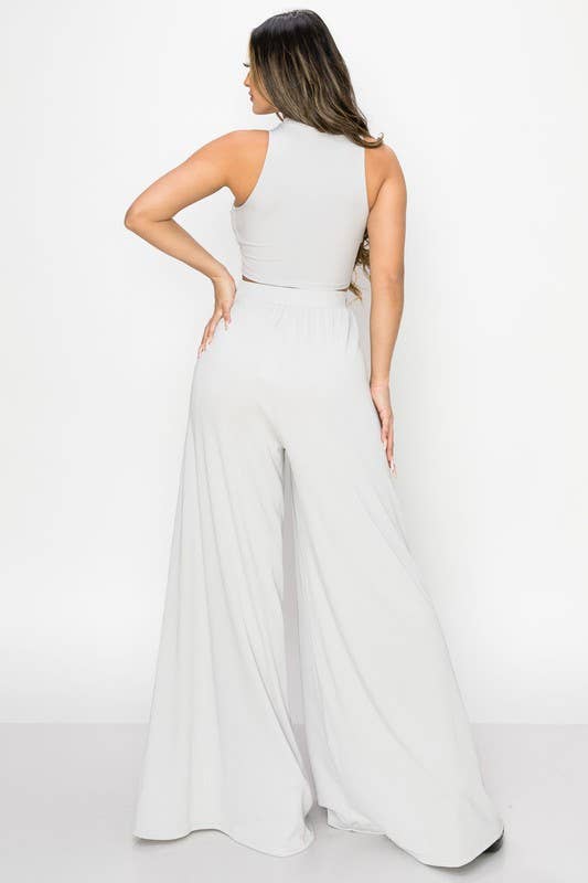 SILVER PS8596K_TRENDY BASICS CUT-OUT MOCK NECK TOP AND PANTS SET for wholesale on Faire2