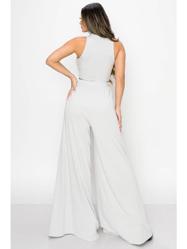 SILVER PS8596K_TRENDY BASICS CUT-OUT MOCK NECK TOP AND PANTS SET for wholesale on Faire2