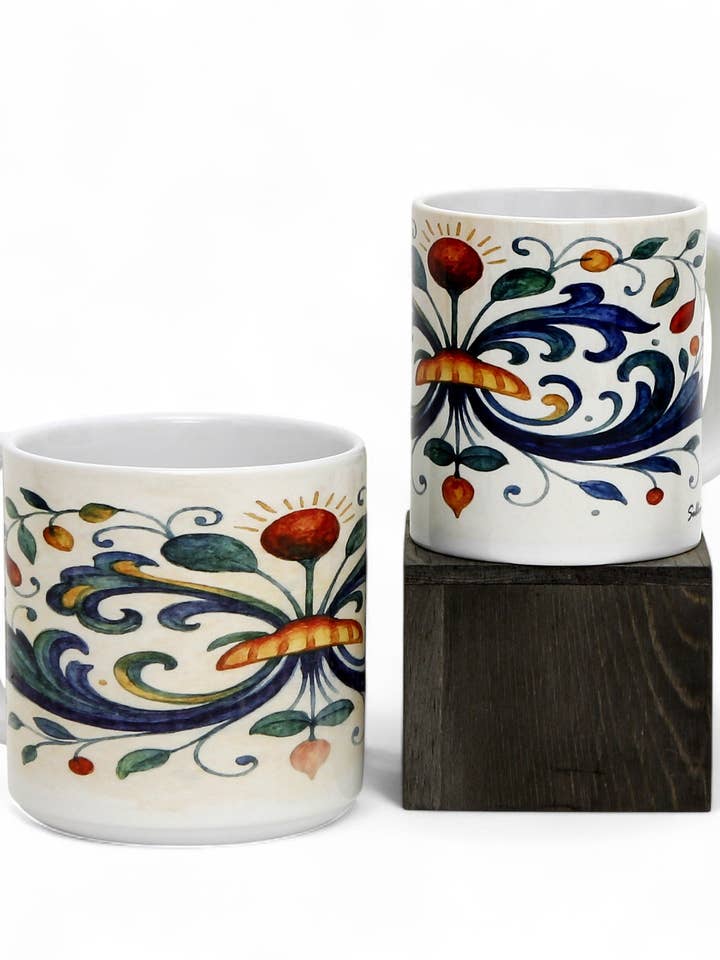 RICCO ITALIA DERUTA: Porcelain mug featuring Ricco Italia Deruta design by Mario Bruno. (11 Oz or 20 Oz) for wholesale by SublimArt