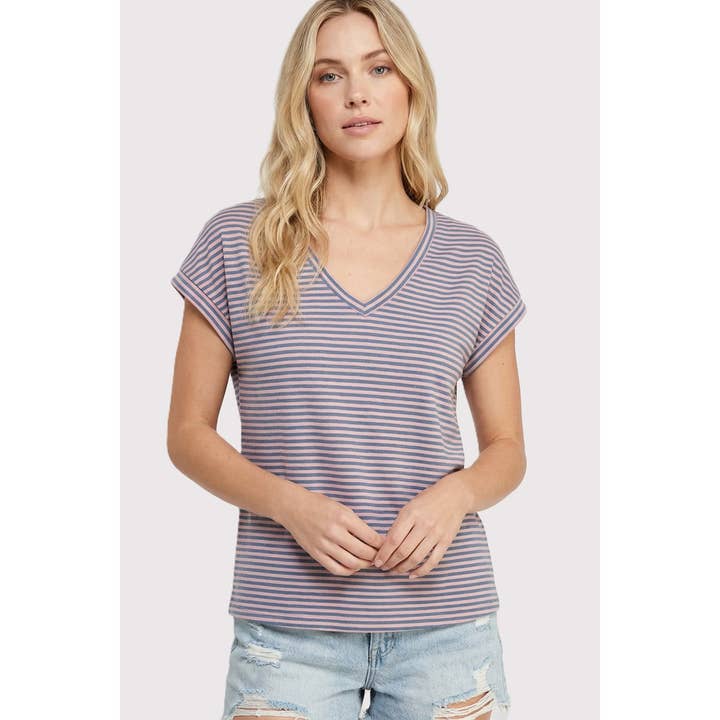 V-AUSSCHNITT KURZARM GESTREIFTES OBERTEIL für den Großhandel von STACCATO