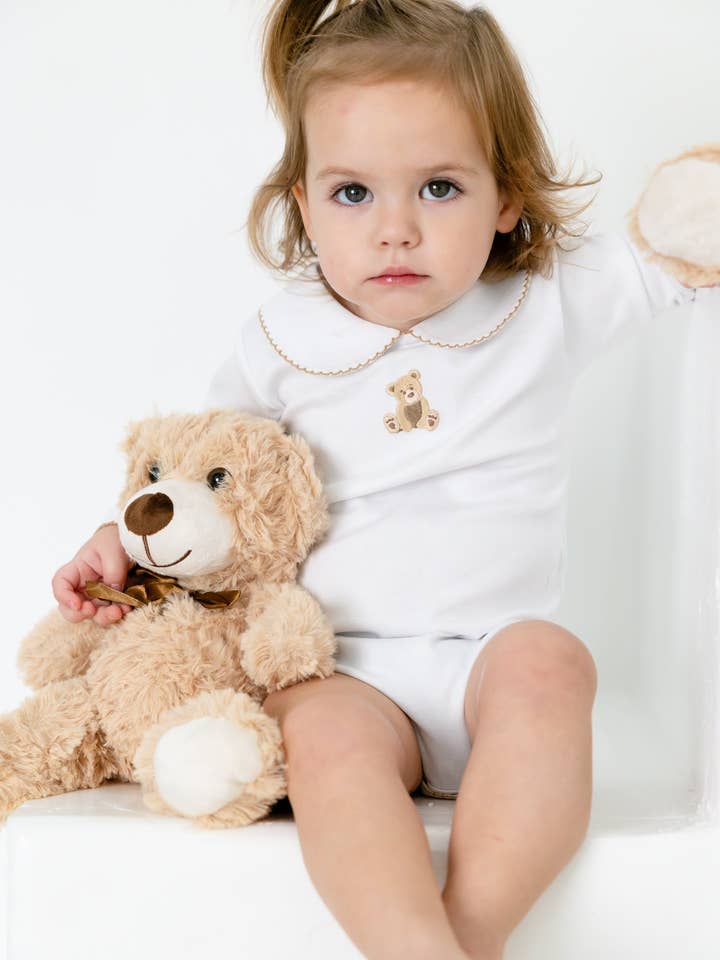 teddy bear collared long sleeve bodysuit for wholesale by Bianca & Bear